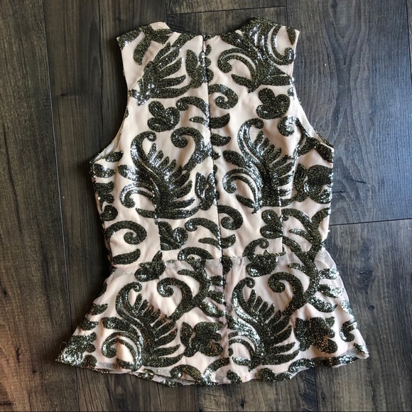 Greylin Anthro Gold Sequined Peplum Top XS - Picture 3 of 5